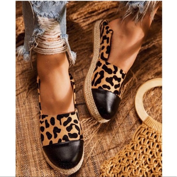 Shoes - 🚨SOLD🚨 Leopard Espadrille Trim Dressy Slip On